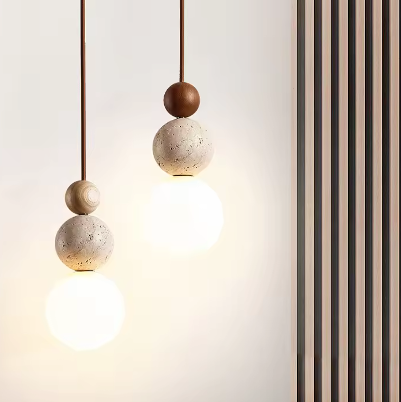 Travertine Stone Pendant Light – Natural Lava Rock Hanging Lamp | Modern Rustic Interior Lighting