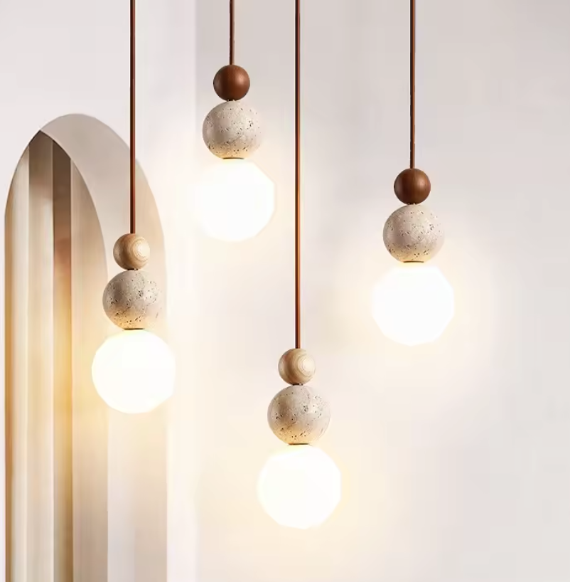 Travertine Stone Pendant Light – Natural Lava Rock Hanging Lamp | Modern Rustic Interior Lighting