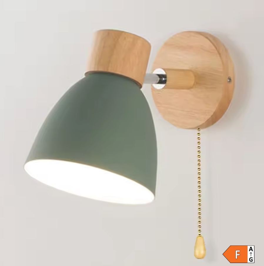 Jandiel Nordic Wall Light – Wooden Pull-Chain Sconce | Modern Scandinavian Accent Lighting