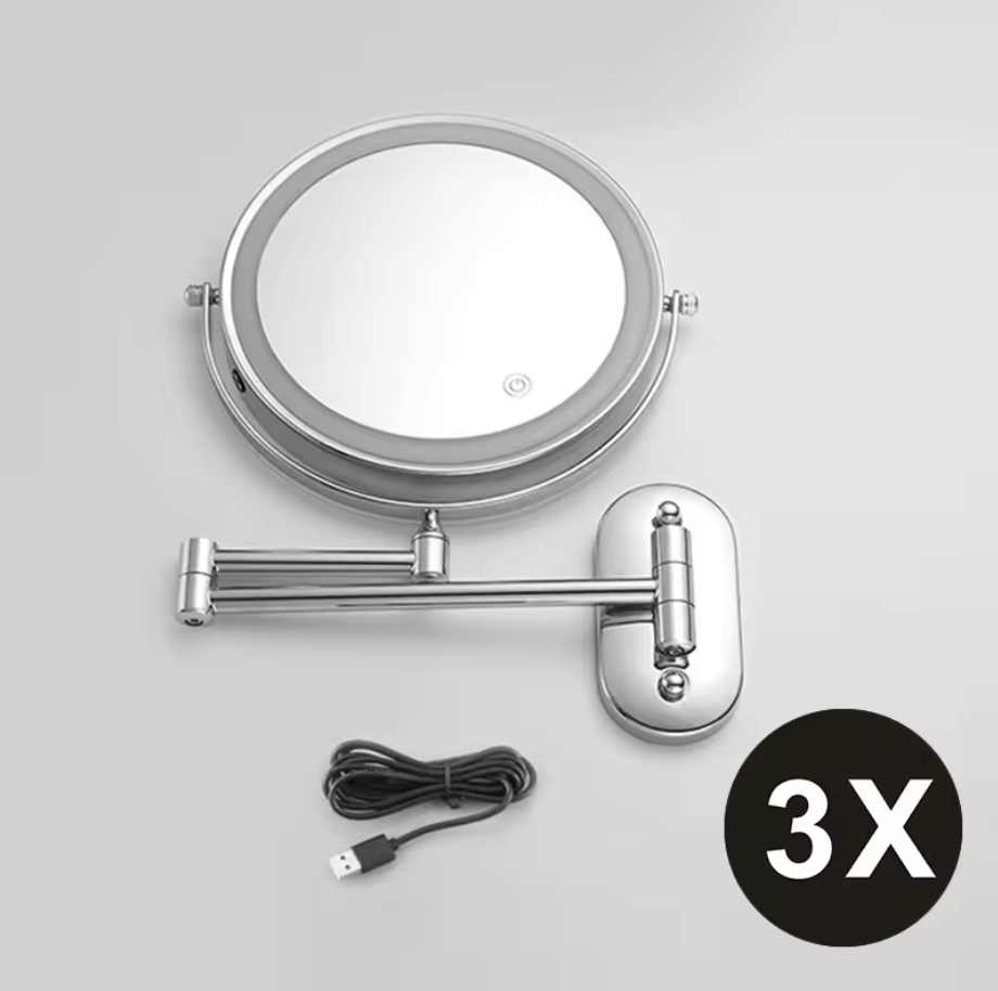 MirrorLux Pro LED Vanity Mirror – Rechargeable Magnifying Beauty Mirror | Chrome Silver Bathroom Essential