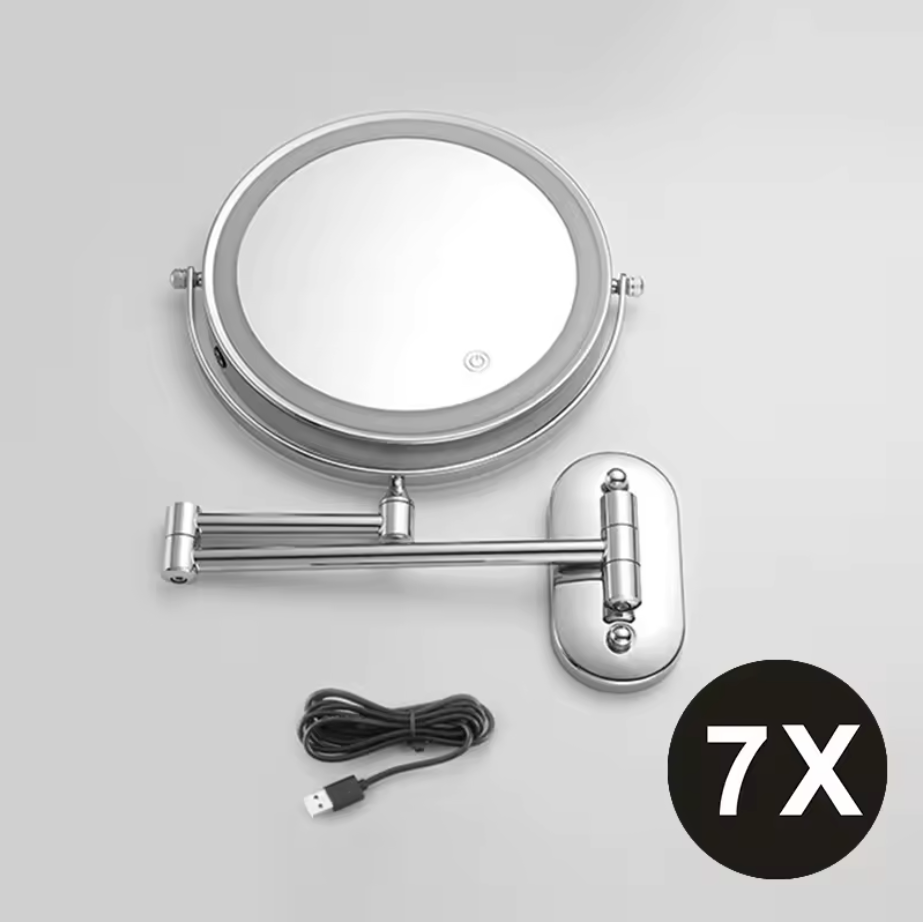 MirrorLux Pro LED Vanity Mirror – Rechargeable Magnifying Beauty Mirror | Chrome Silver Bathroom Essential