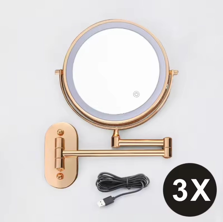 PrestigeGlow LED Vanity Mirror – Rechargeable Magnifying Bathroom Mirror | Luxury Gold Beauty Mirror
