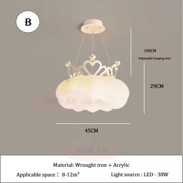 Rosabelle Crown Pendant Light – French Princess Hanging Lamp | Elegant Kids Room Lighting with Fairytale Charm