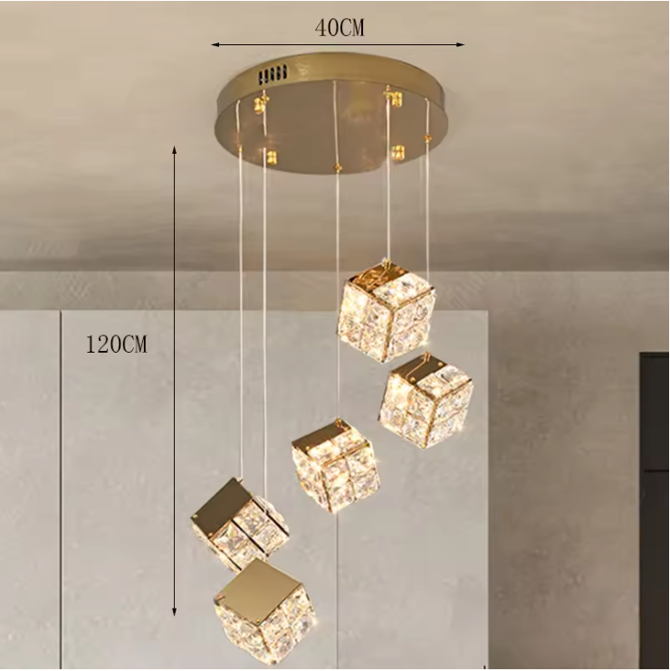 Aurelium Crystal Pendant Light – Modern Staircase Chandelier | Luxury LED Hanging Lamp for Grand Interiors