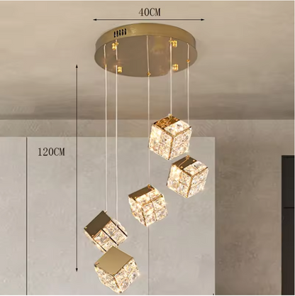 Aurelium Crystal Pendant Light – Modern Staircase Chandelier | Luxury LED Hanging Lamp for Grand Interiors