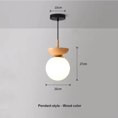 Nordic Half Wooden Pendant Light – Minimalist Scandinavian Hanging Lamp | Natural Modern Ceiling Lighting