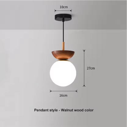 Nordic Half Wooden Pendant Light – Minimalist Scandinavian Hanging Lamp | Natural Modern Ceiling Lighting