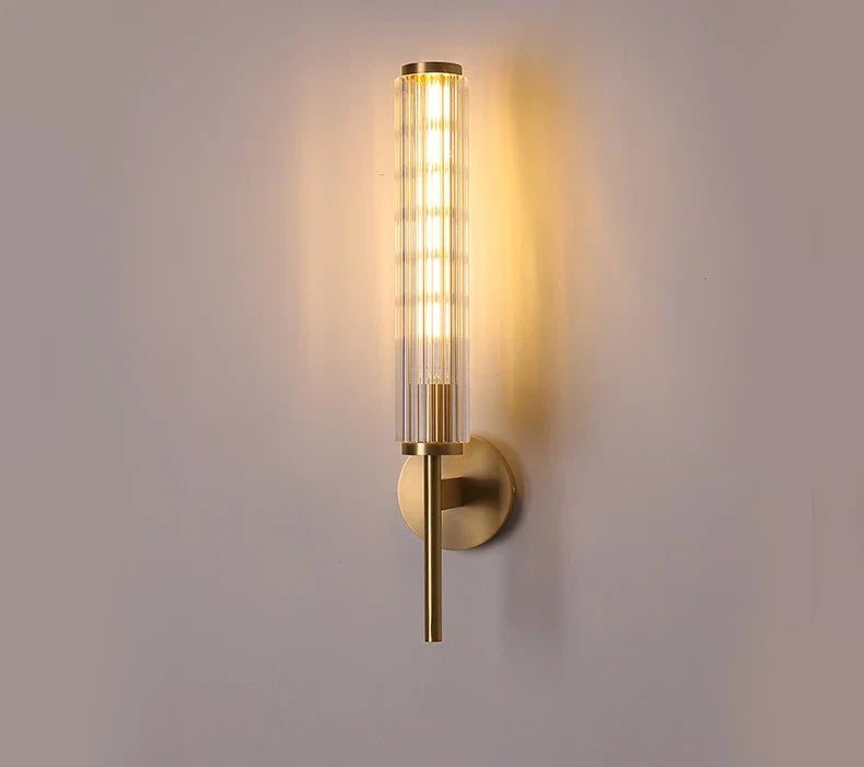 Modern Clear Glass Wall Light – Gold Brass E14 LED Wall Lamp for Bedrooms, Hallways & Bathrooms