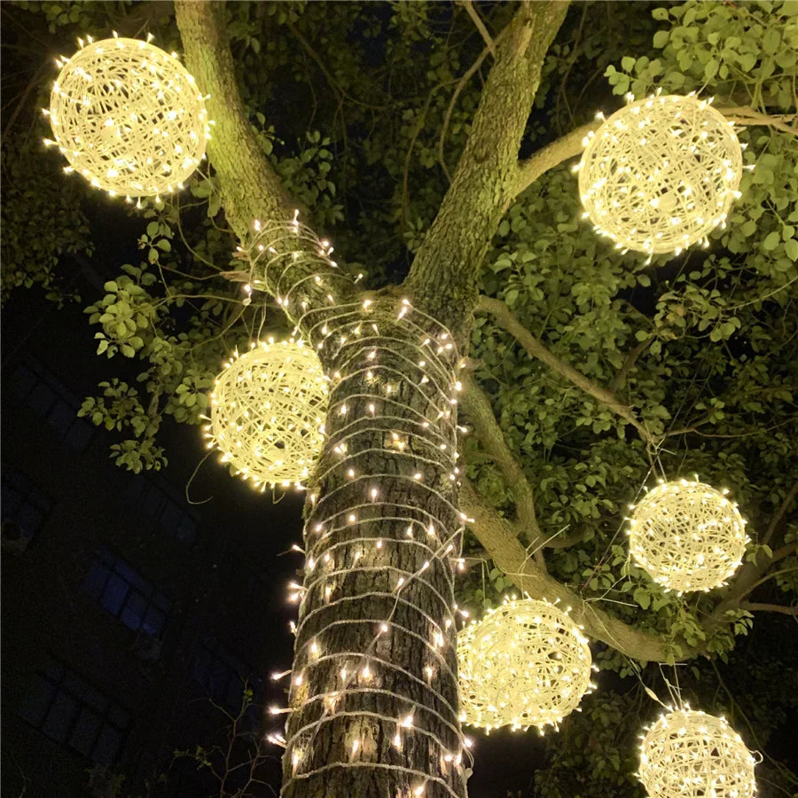 LED Rattan Ball String Lights – Outdoor Fairy Lights for Gardens, Weddings, Patios, Trees & Festive Decorations