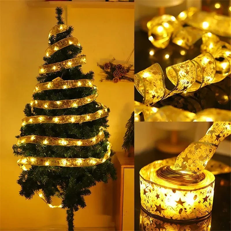 LumiRibbon Gold LED Ribbon String Lights – Decorative Lighted Ribbon for Christmas Trees, Gifts & Festive Displays
