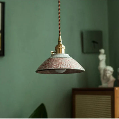 Dark Green Ceramic Pendant Light with Copper Finish – Retro Nordic Ceiling Lamp | Elegant Ambient Lighting
