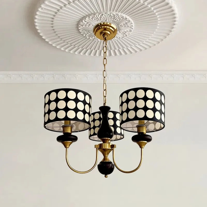 Traditional Copper Chandelier with Fabric Shades – Luxury Classic Ceiling Light | Elegant Ambient Lighting