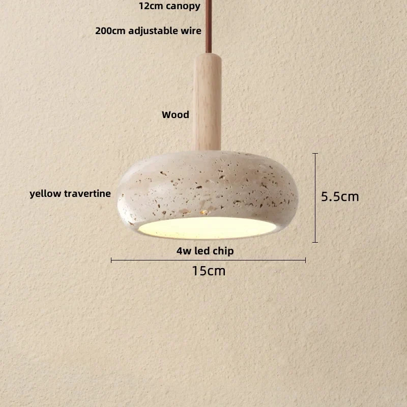 Wabiora Pendant Light – Travertine Stone & Wood Ceiling Lamp | Japandi Ambient Lighting | Natural Interior Harmony