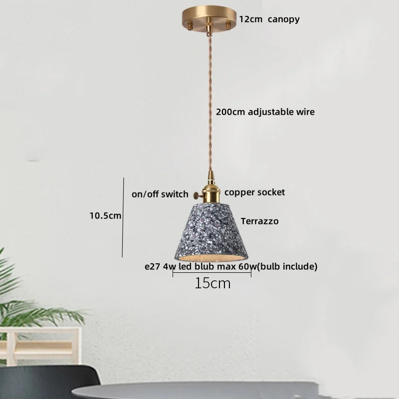 Terrazzo Stone Pendant Light with Copper Detail – Modern LED Ceiling Lamp | Contemporary Designer Lighting