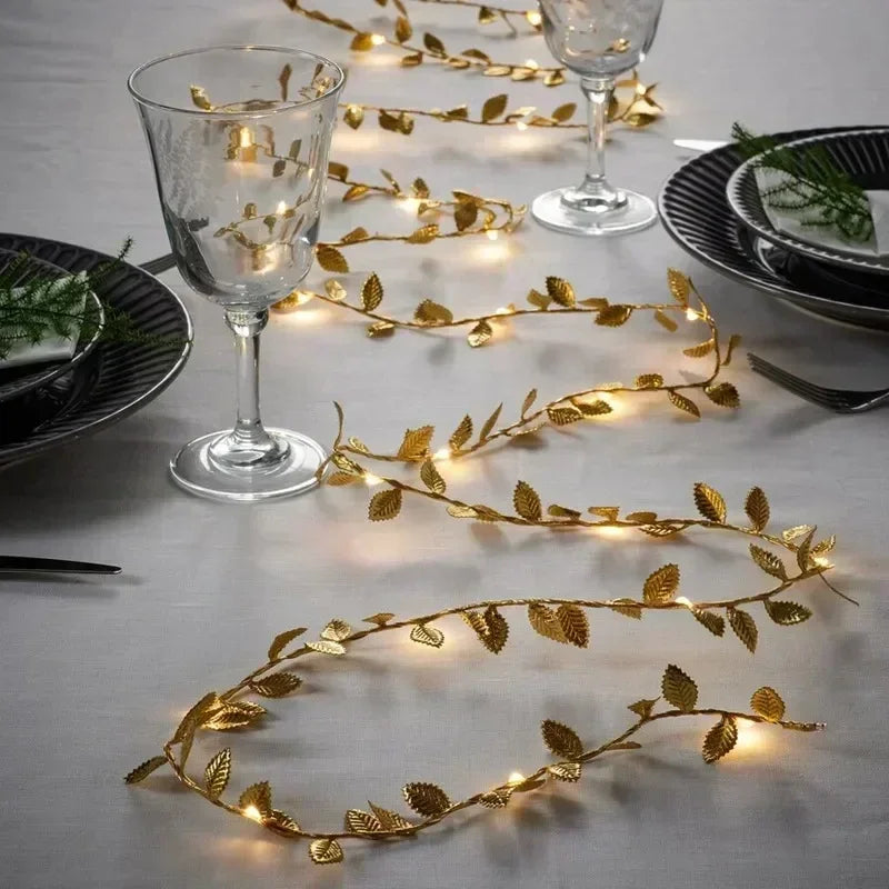 AureaLeaf LED Gold Leaf String Lights – Battery-Powered Decorative Fairy Lights for Home & Festive Celebrations