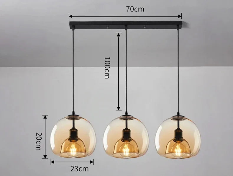 Amber Glass Pendant Light – Modern E27 Ceiling Lamp | Warm Ambient Lighting | Elegant Contemporary Interior Feature
