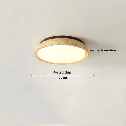 Travero Flush Ceiling Light – Wabi-Sabi Travertine Stone Lamp | Minimalist Natural Lighting for Modern Interiors