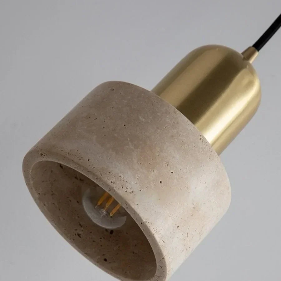 Travertine Stone Pendant Light with Copper Finish – Nordic LED Hanging Lamp | Warm Contemporary Lighting