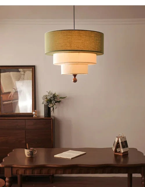 Boho Fabric Pendant Light – Wooden Ceiling Lamp | Warm Ambient Lighting | Rustic Modern Interior Décor