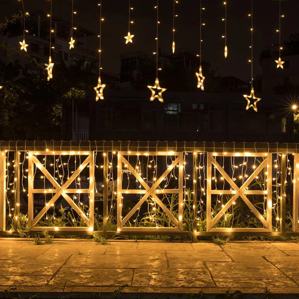 StellaGlow LED Star Icicle Lights – 3.5M Decorative Curtain Lights | Indoor & Outdoor Festive Lighting