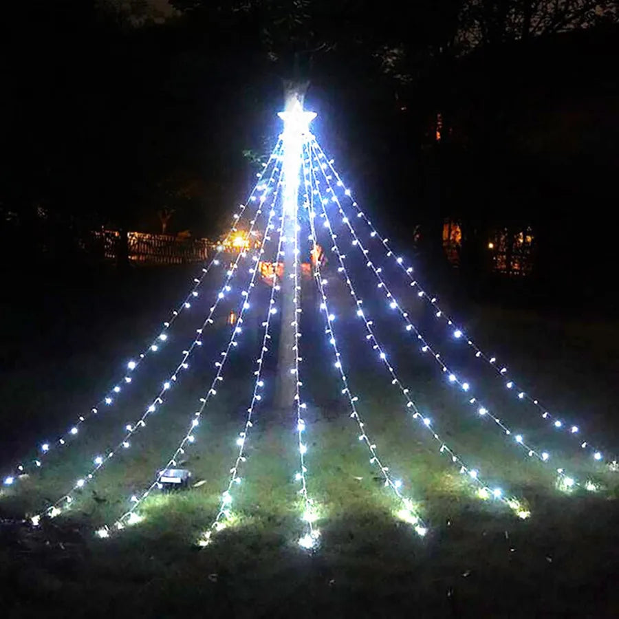 LumiCascade LED Star Waterfall String Lights – 350 LEDs, 8 Lighting Modes | Outdoor, Garden, Patio & Christmas Decoration