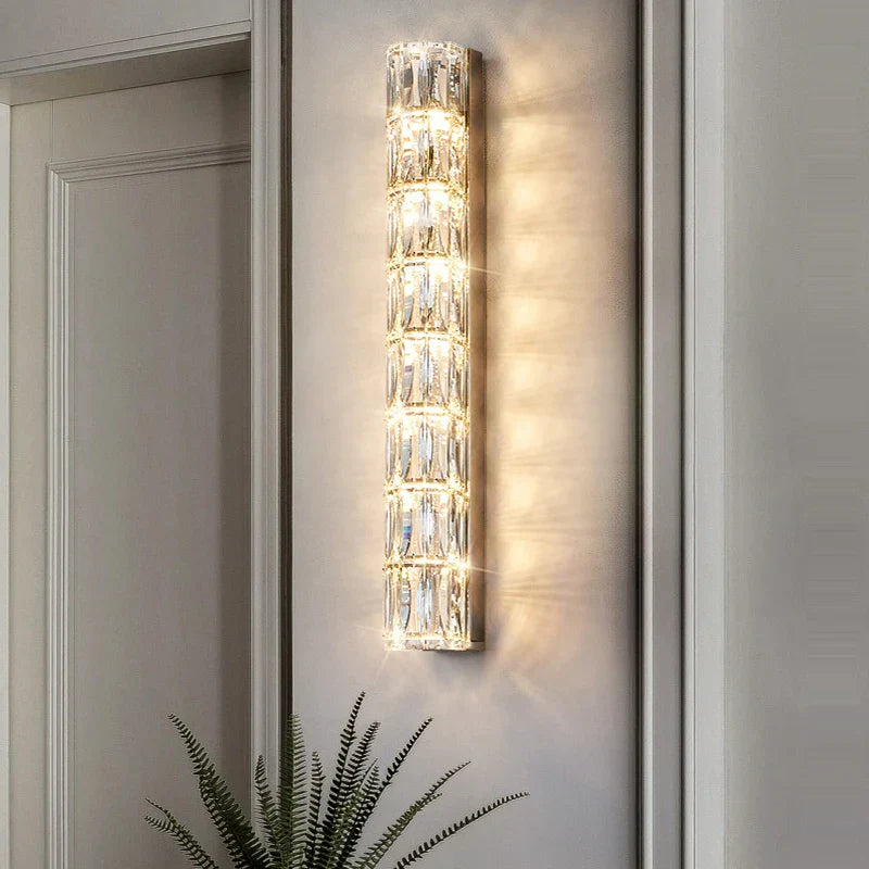 Crystal Luxe LED Wall Light – Stainless Steel Wall Lamp with Clear Glass Shade | Contemporary Ambient Lighting | Elegant Interior Feature