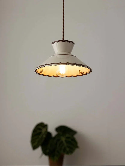 Dark Green Ceramic Pendant Light with Copper Finish – Retro Nordic Ceiling Lamp | Elegant Ambient Lighting