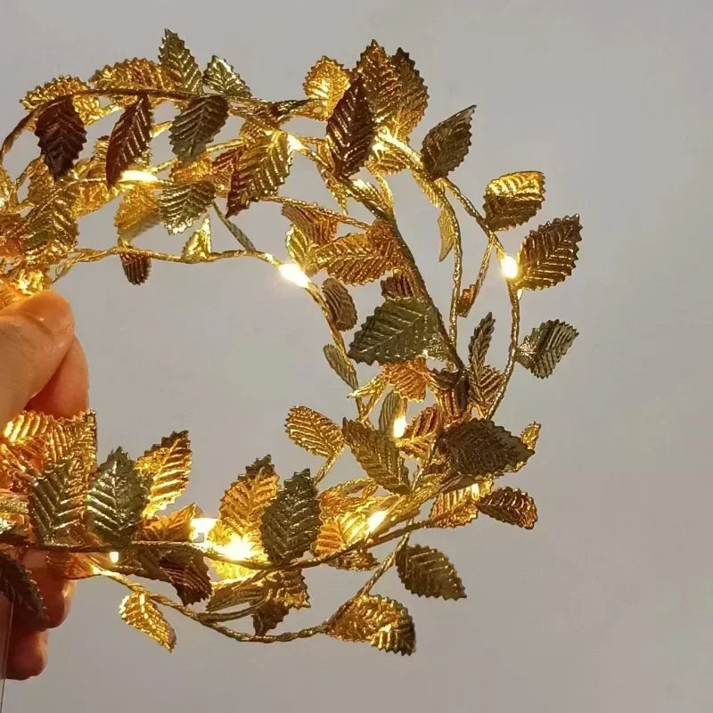 AureaLeaf LED Gold Leaf String Lights – Battery-Powered Decorative Fairy Lights for Home & Festive Celebrations