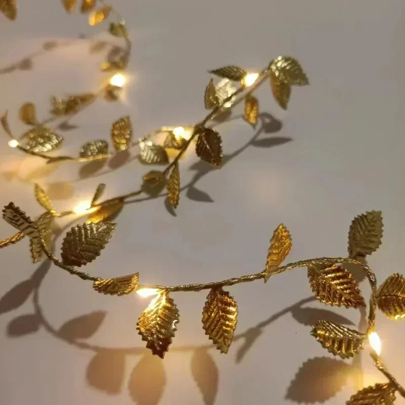 AureaLeaf LED Gold Leaf String Lights – Battery-Powered Decorative Fairy Lights for Home & Festive Celebrations