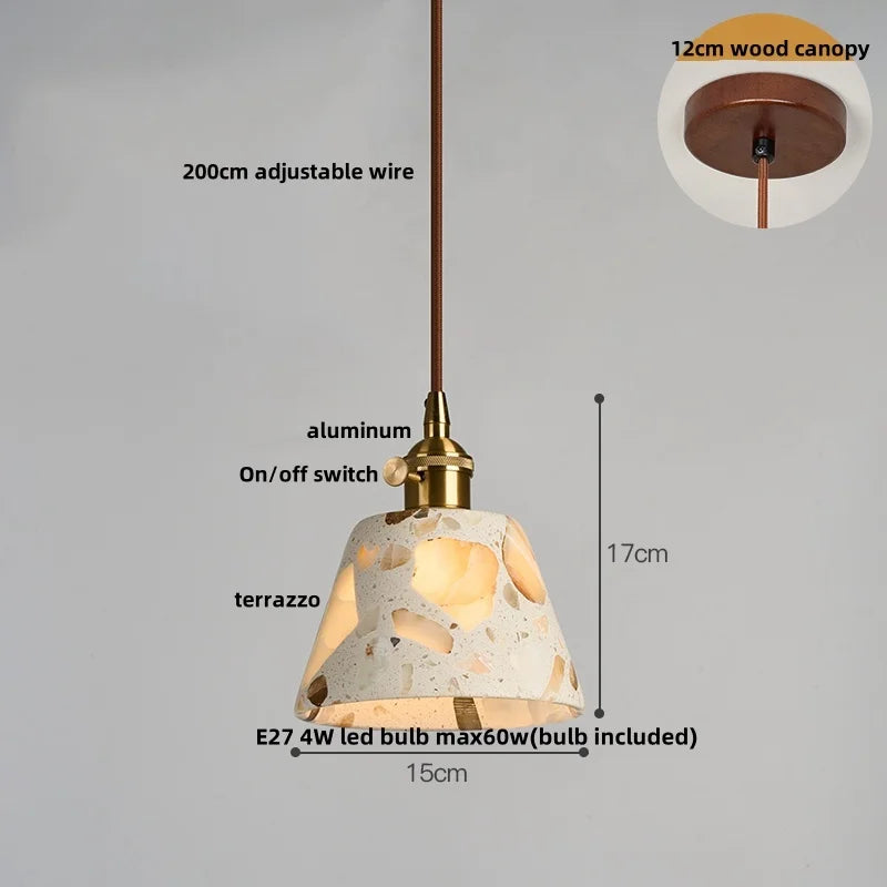 Terrazzo Stone Pendant Light with Copper Detail – Modern LED Ceiling Lamp | Contemporary Designer Lighting