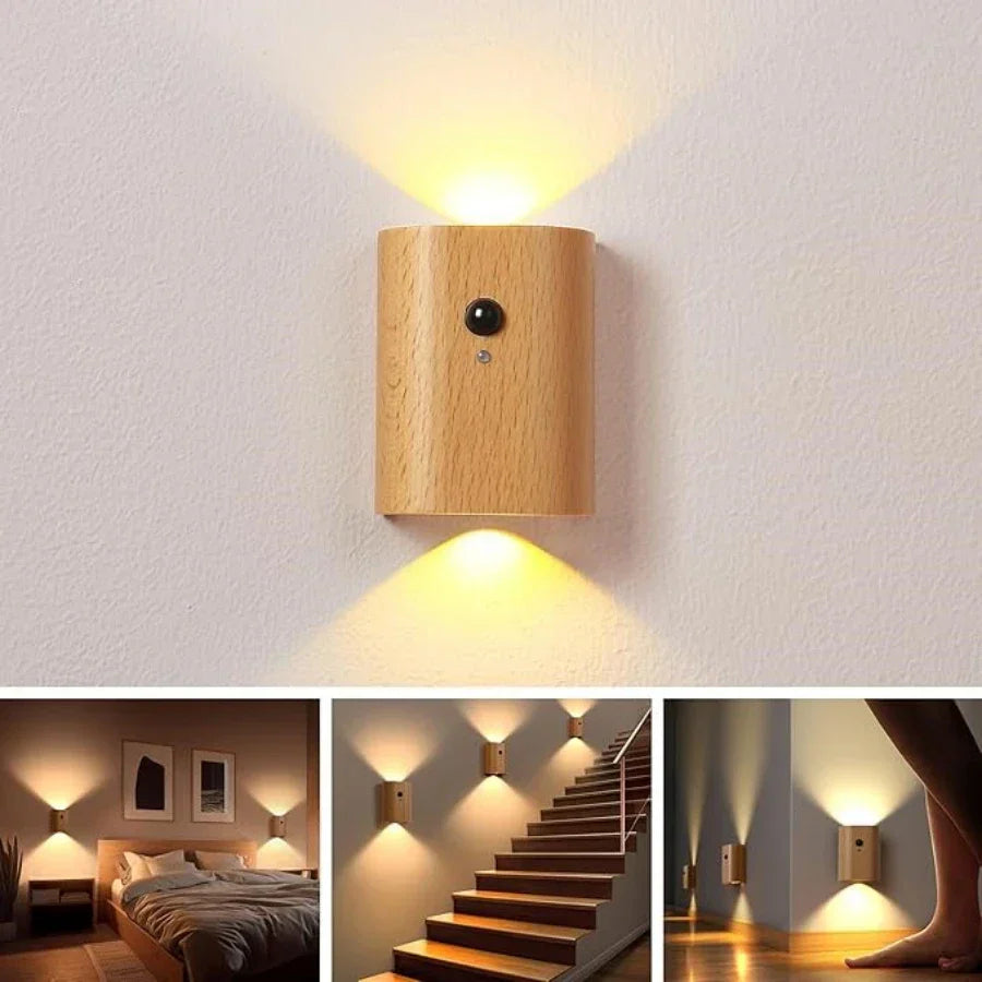 NordVale Sensor Wall Light – Wooden LED Motion Sensor Lamp | Modern Up & Down Ambient Lighting