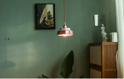 Dark Green Ceramic Pendant Light with Copper Finish – Retro Nordic Ceiling Lamp | Elegant Ambient Lighting