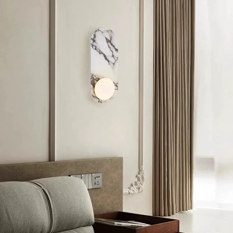 Marble LED Wall Light – Modern Designer Wall Lamp | Luxury Ambient Lighting | Contemporary Stone & Glass Feature
