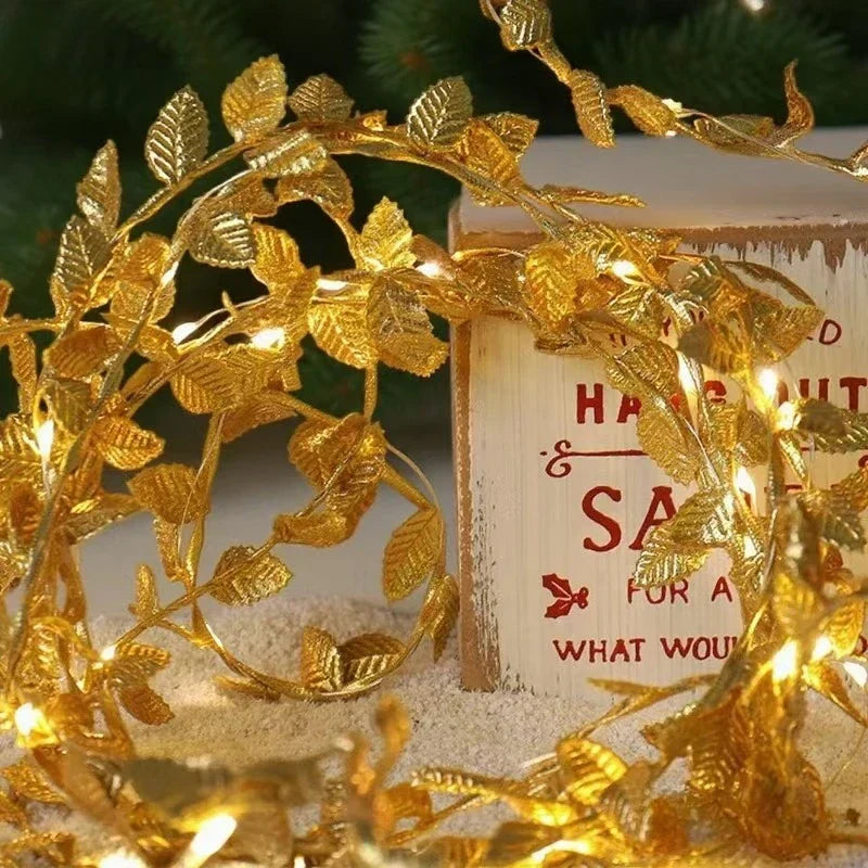AureaLeaf LED Gold Leaf String Lights – Battery-Powered Decorative Fairy Lights for Home & Festive Celebrations