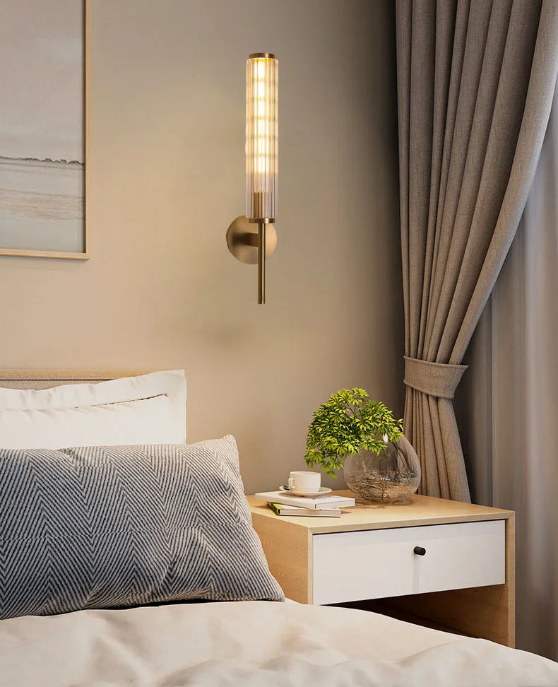 Modern Clear Glass Wall Light – Gold Brass E14 LED Wall Lamp for Bedrooms, Hallways & Bathrooms