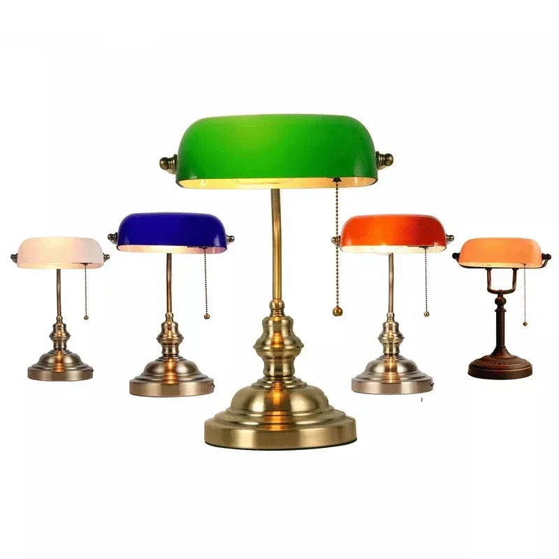 Vintage Amber Glass Table Lamp – Retro E27 Desk Light | Warm Ambient Lighting | Timeless Banker-Style Design