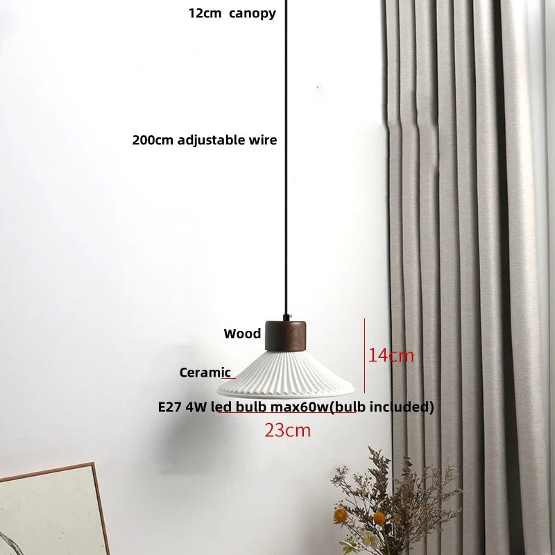 Ceramic & Wood Pendant Light – Modern Nordic LED Hanging Lamp | Natural Contemporary Lighting