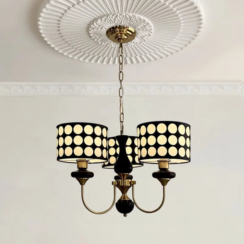 Traditional Copper Chandelier with Fabric Shades – Luxury Classic Ceiling Light | Elegant Ambient Lighting