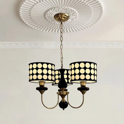 Traditional Copper Chandelier with Fabric Shades – Luxury Classic Ceiling Light | Elegant Ambient Lighting