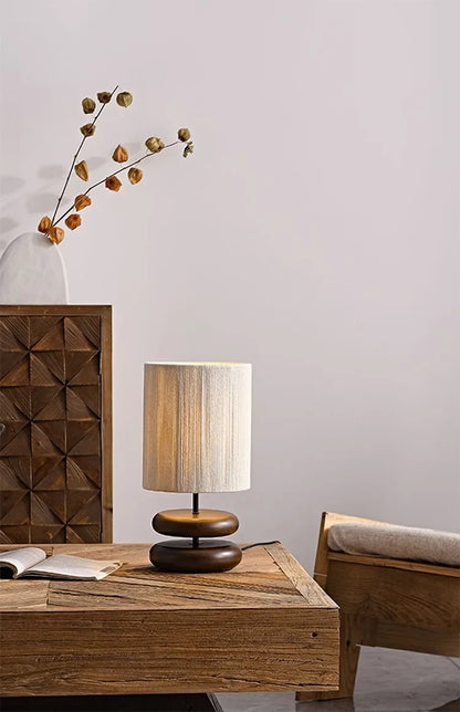 Japanese Wood Table Lamp with Jute Detail – Minimalist LED Bedside Light | Warm Zen Interior Lighting