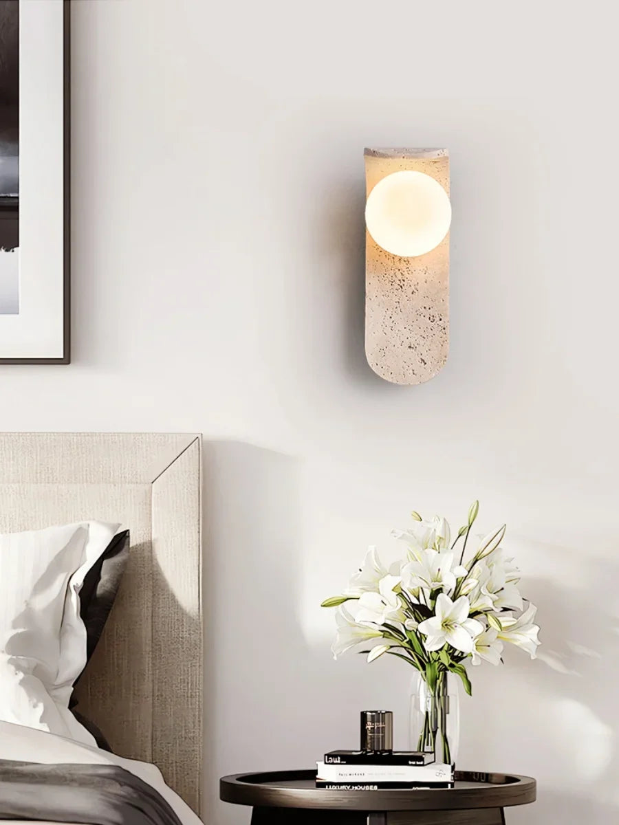 Cavora Stone Wall Light – Scandinavian Glass & Natural Stone Sconce | Up & Down Ambient Lighting | Contemporary Interior Design