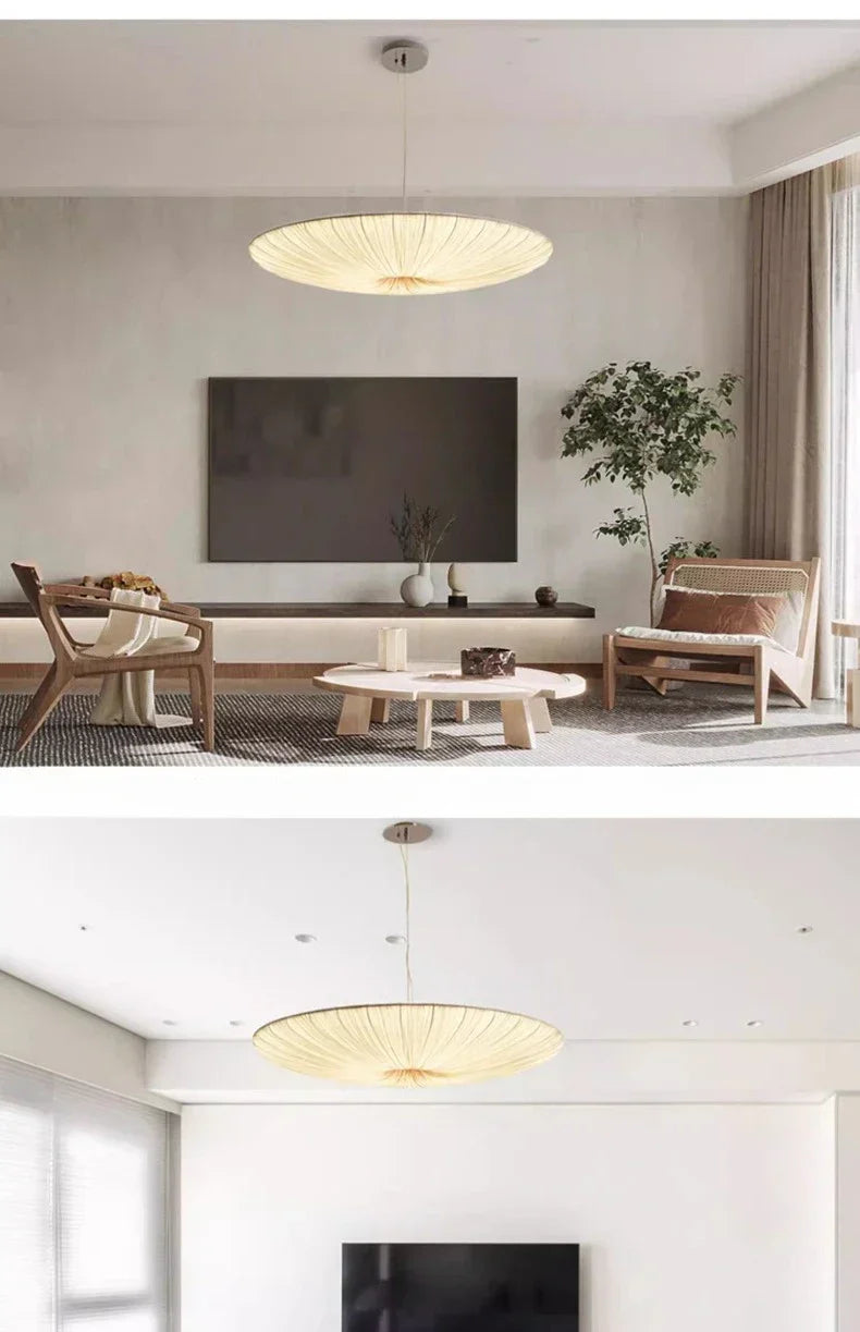 Aethera Ceiling Light – Wabi-Sabi Fabric LED Pendant | Minimalist Floating Disc Lamp for Contemporary Interiors