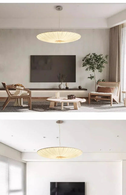 Aethera Ceiling Light – Wabi-Sabi Fabric LED Pendant | Minimalist Floating Disc Lamp for Contemporary Interiors