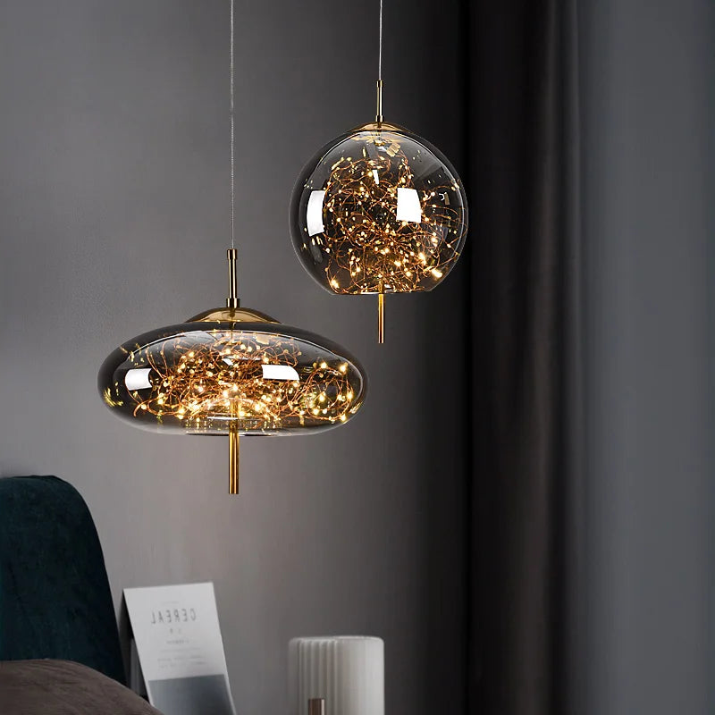 Modern Glass LED Pendant Light – Dimmable Designer Ceiling Light | Elegant Hanging Lamp | Contemporary Home Lighting
