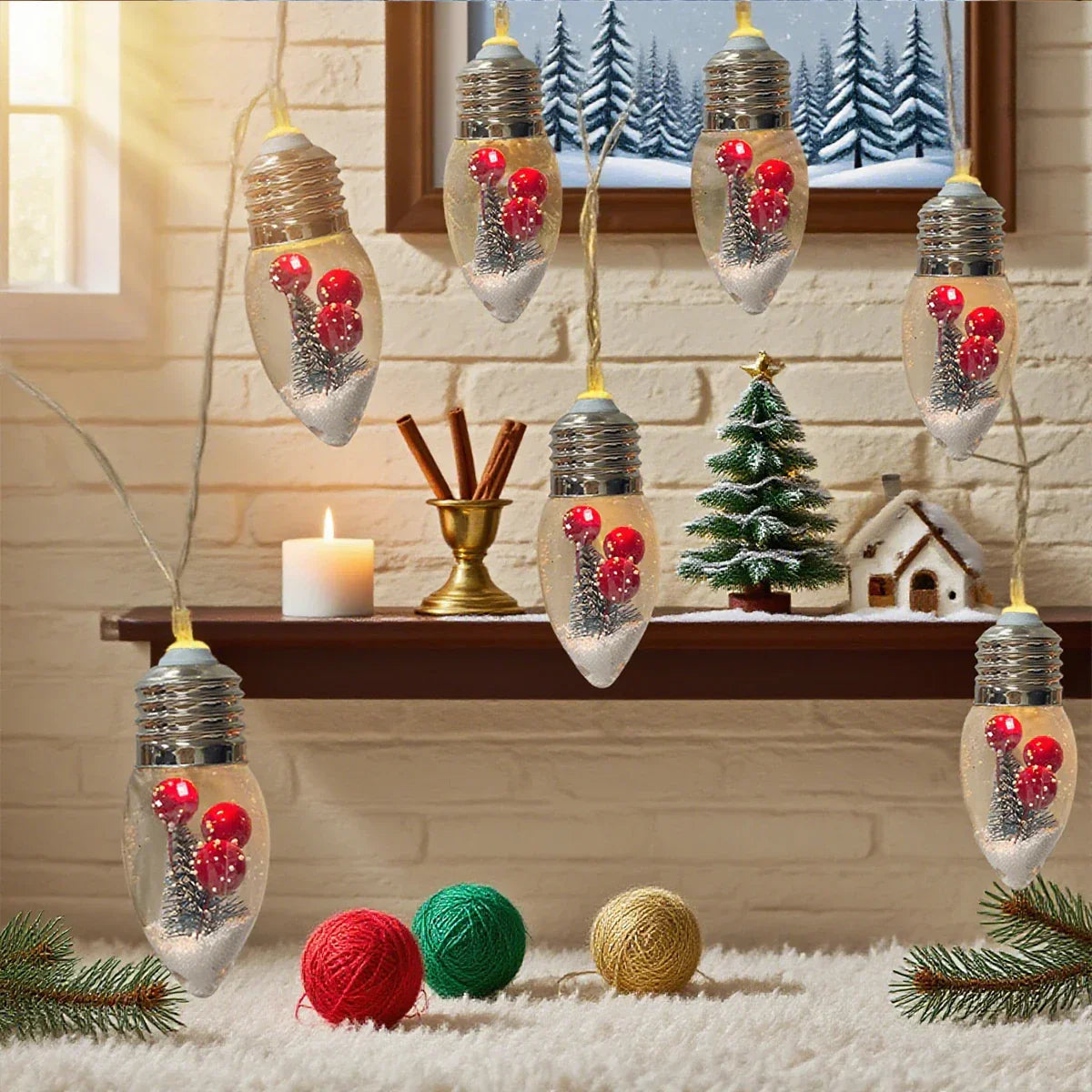 FrostGlobe LED Snow Globe String Lights – Festive Christmas Fairy Lights | Battery-Powered Holiday Decoration