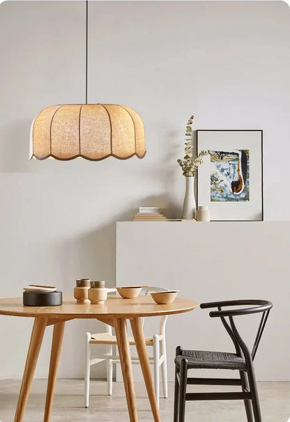 Hoshira Linen Pendant Light – Japandi Wabi-Sabi Ceiling Lamp | Soft Ambient LED Lighting for Modern Interiors