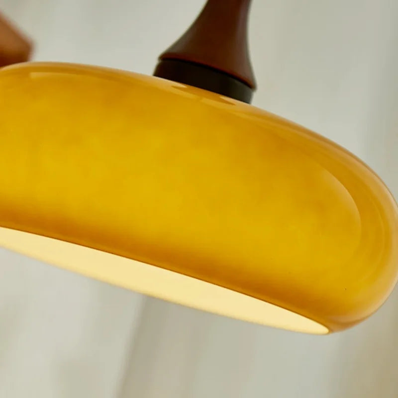 AmberGlow Vintage LED Pendant Lamp – Amber Glass & Wood Hanging Light with Adjustable 200 cm Cord