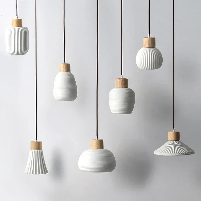 Ceramic & Wood Pendant Light – Modern Nordic LED Hanging Lamp | Natural Contemporary Lighting
