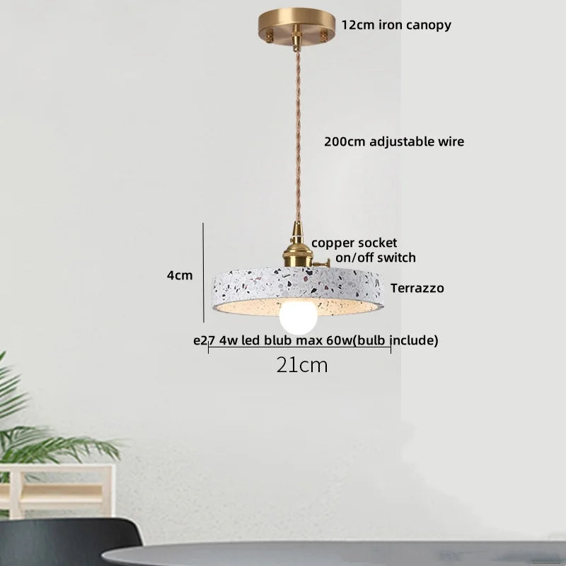 Terrazzo Stone Pendant Light with Copper Detail – Modern LED Ceiling Lamp | Contemporary Designer Lighting