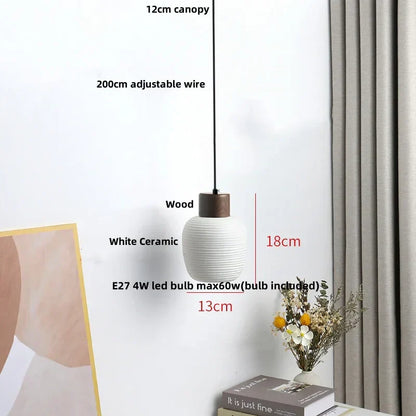 Ceramic & Wood Pendant Light – Modern Nordic LED Hanging Lamp | Natural Contemporary Lighting